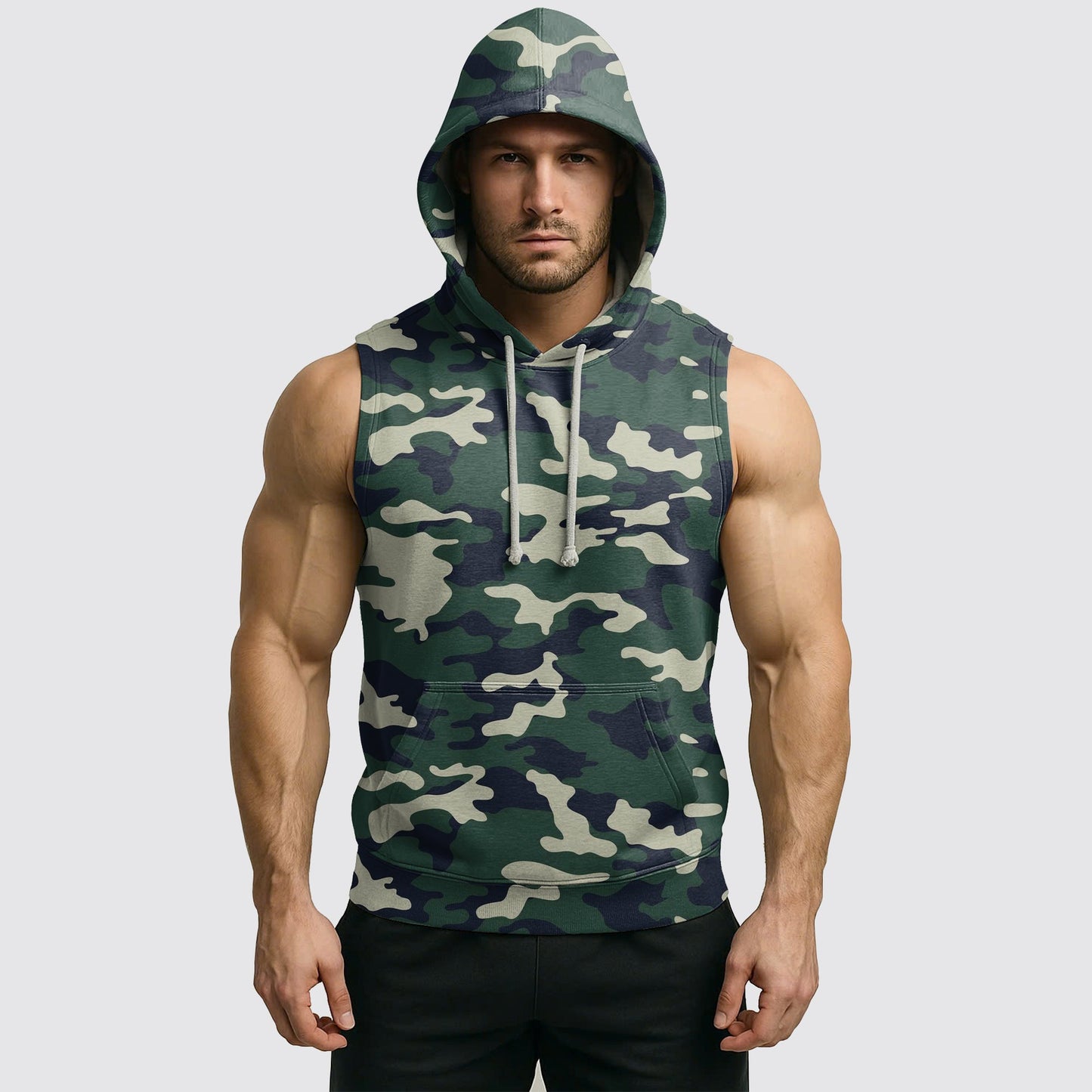 Men's Camo Sleeveless Hoodie- AA06609