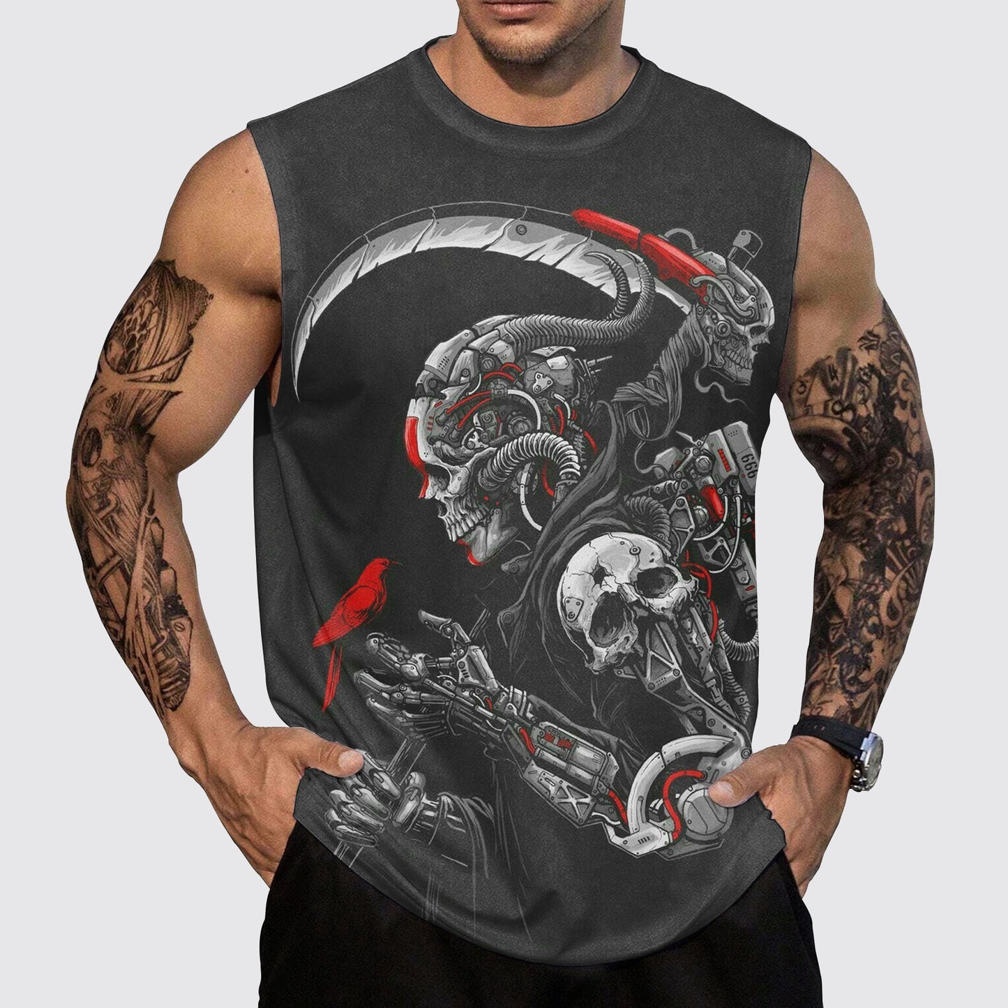 Skull 3D Round Neck Tank Top- AA05468