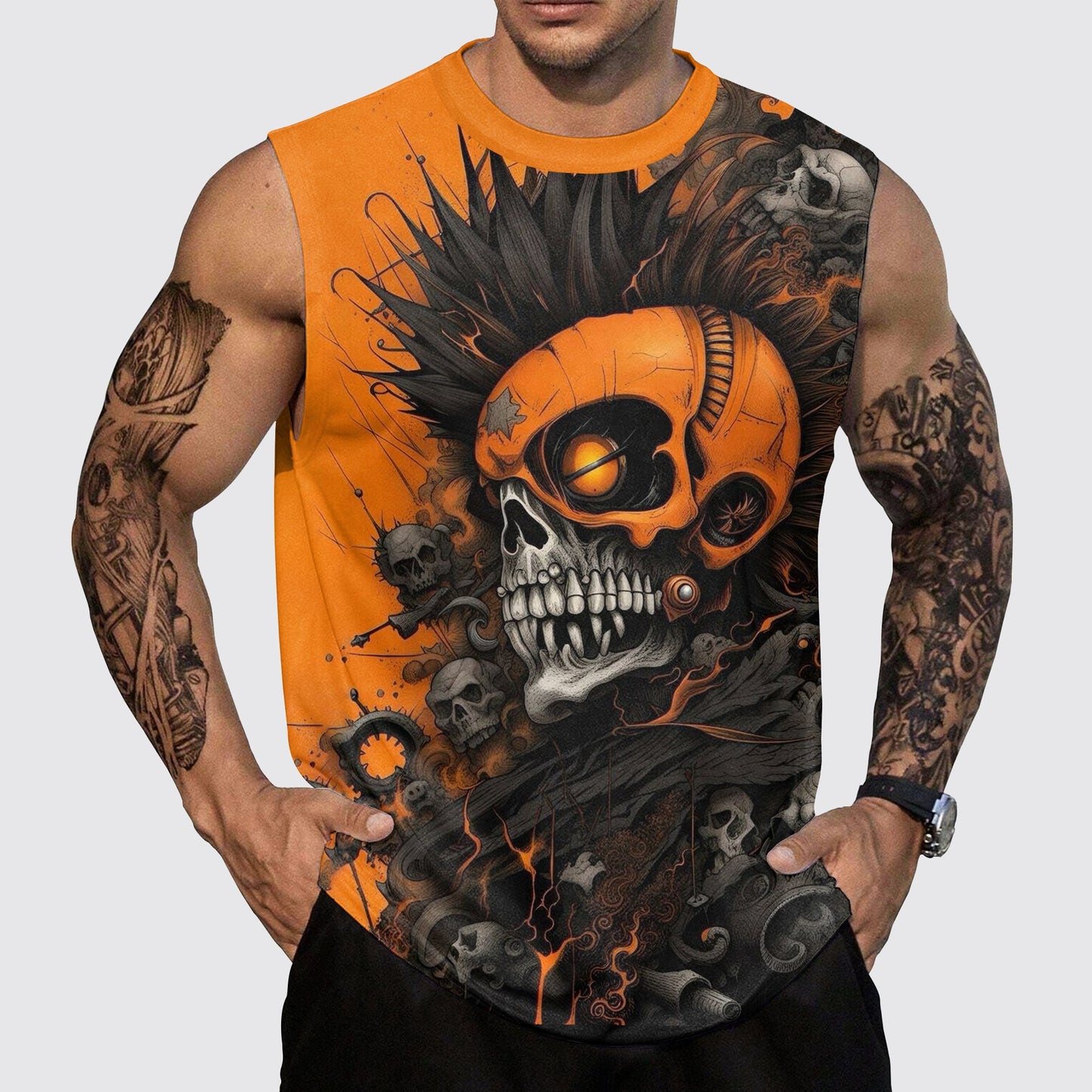 Skull 3D Round Neck Tank Top- AA05478