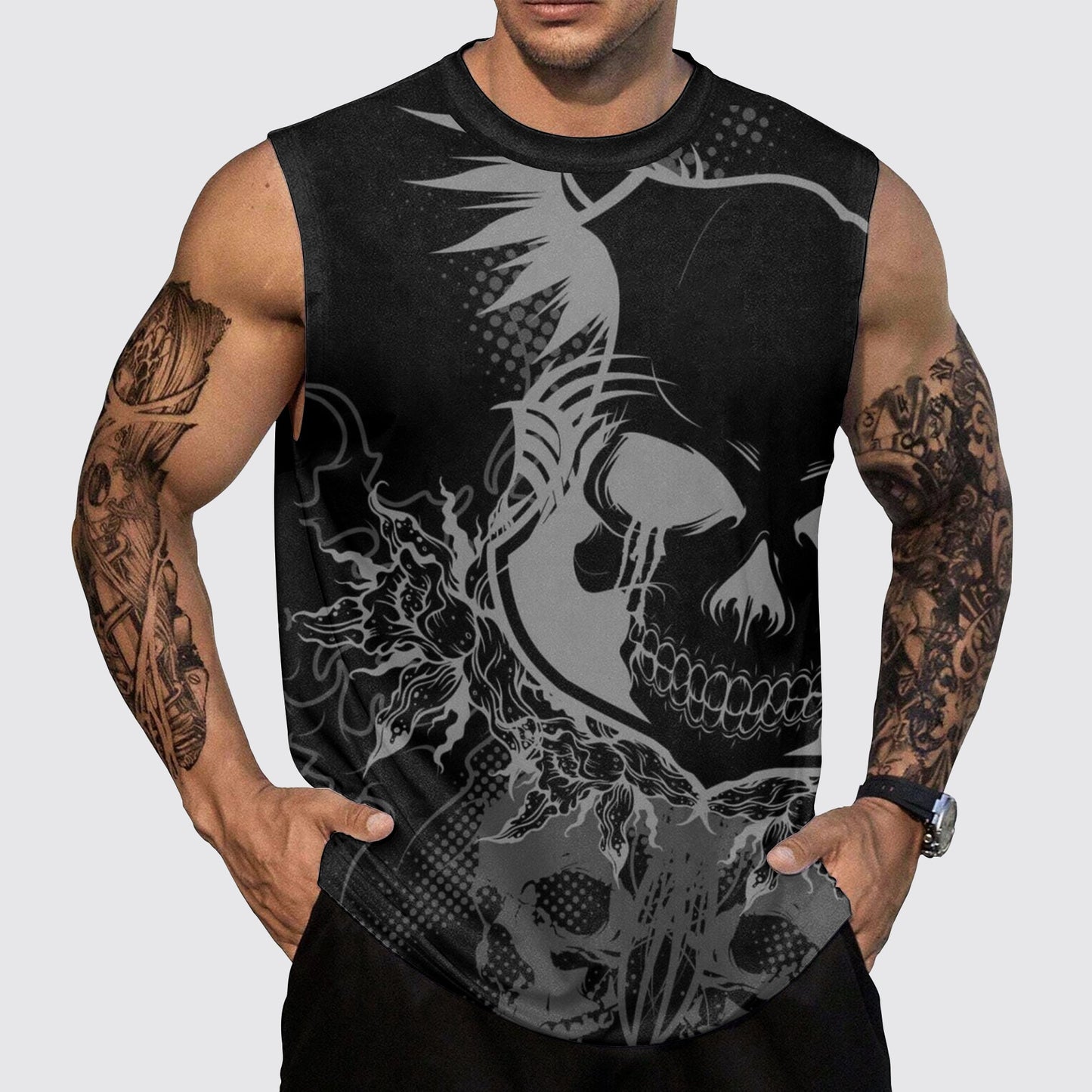 Skull 3D Round Neck Tank Top- AA05484