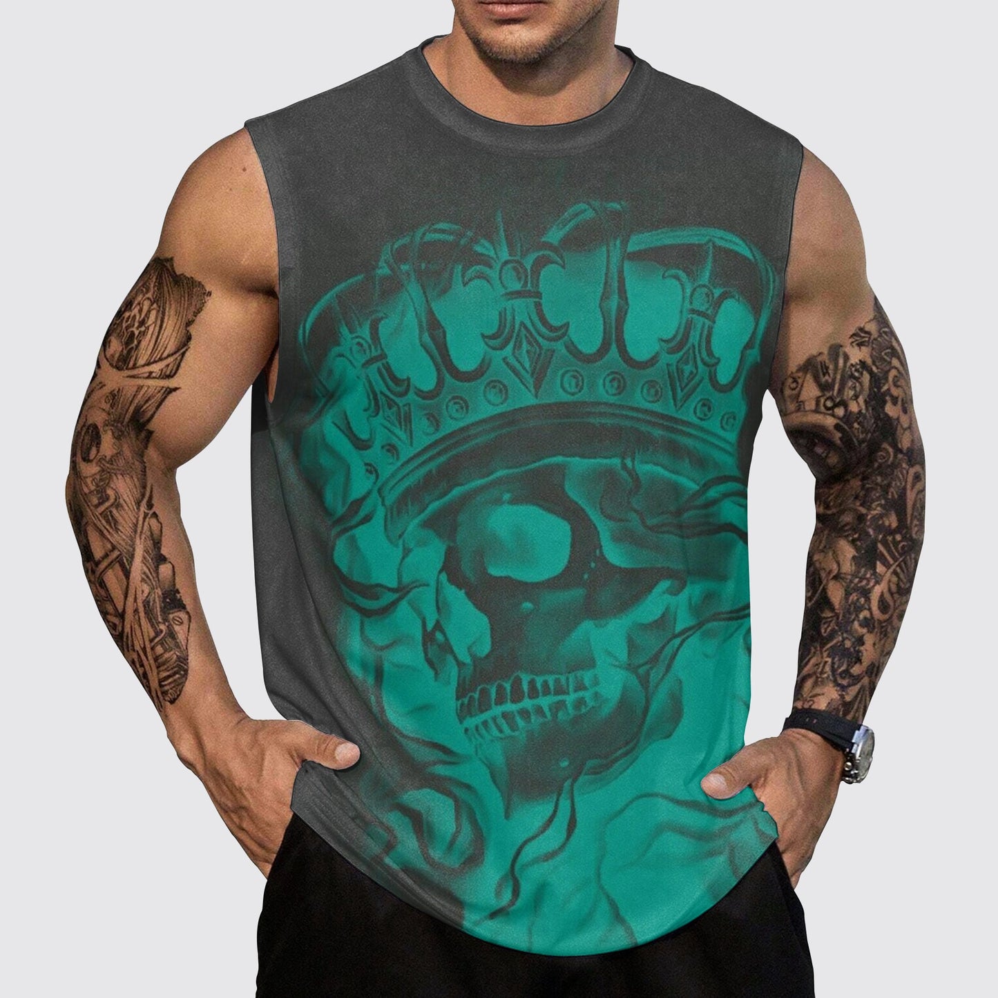 Skull 3D Round Neck Tank Top- AA05488