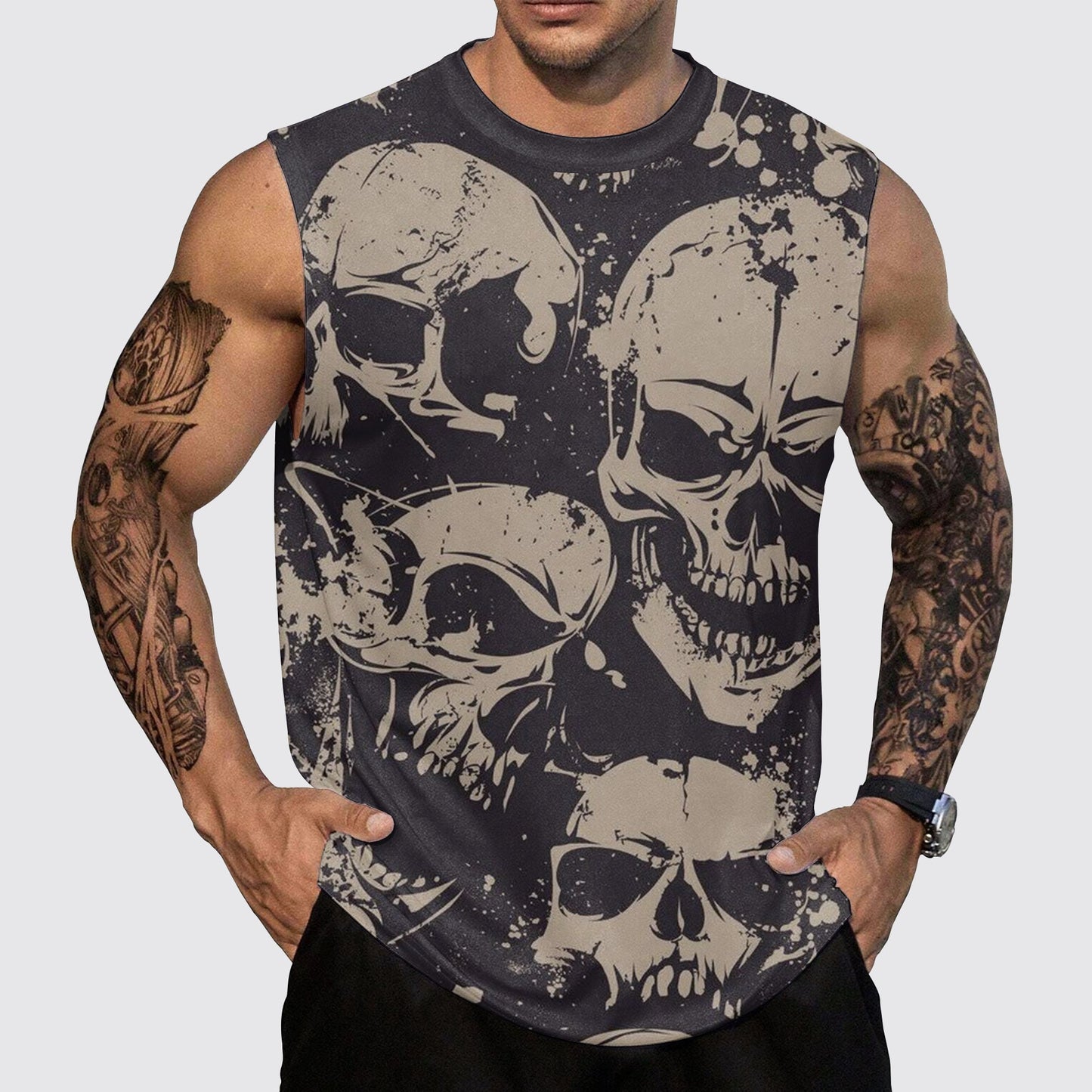 Skull 3D Round Neck Tank Top- AA05489