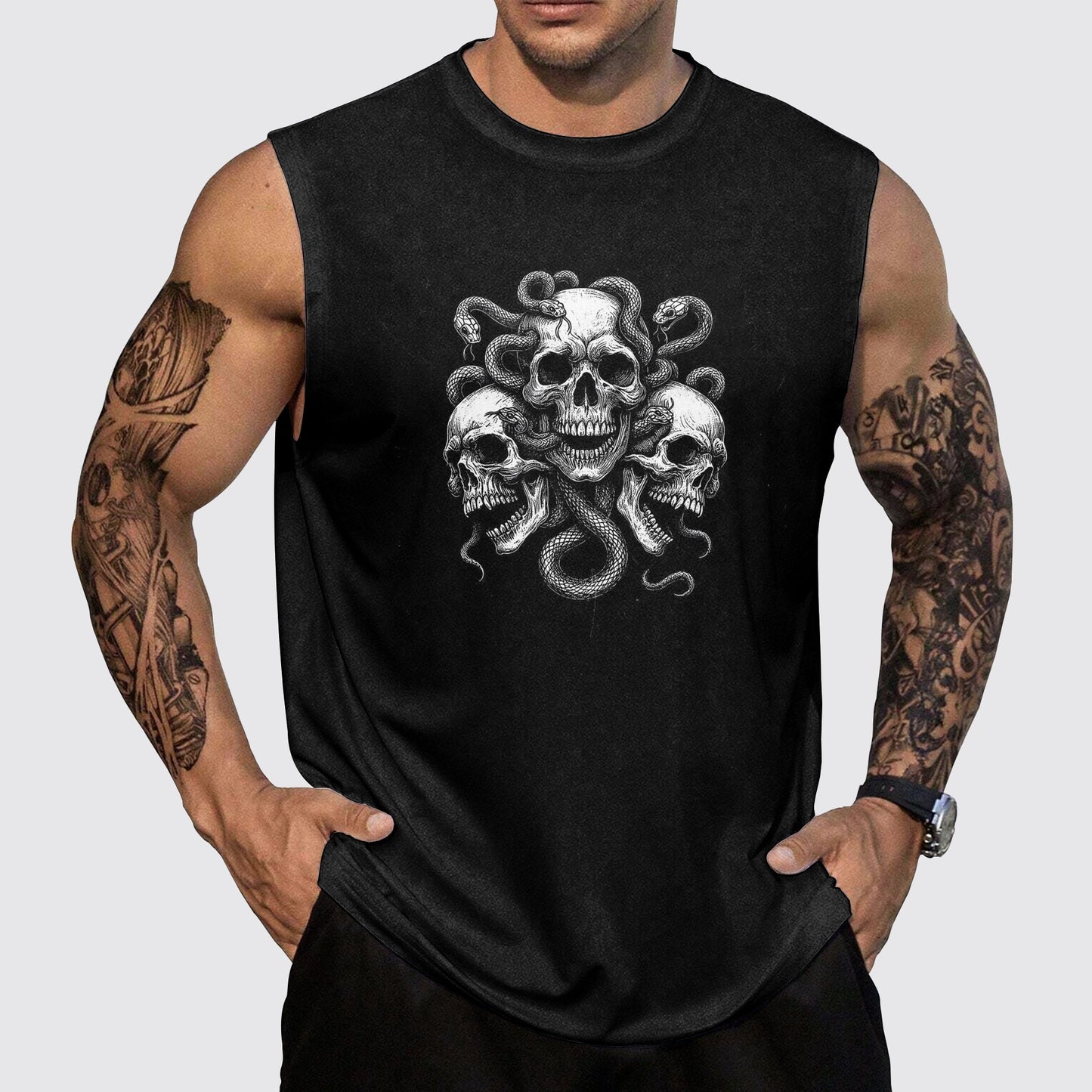 Skull 3D Round Neck Tank Top- AA05490