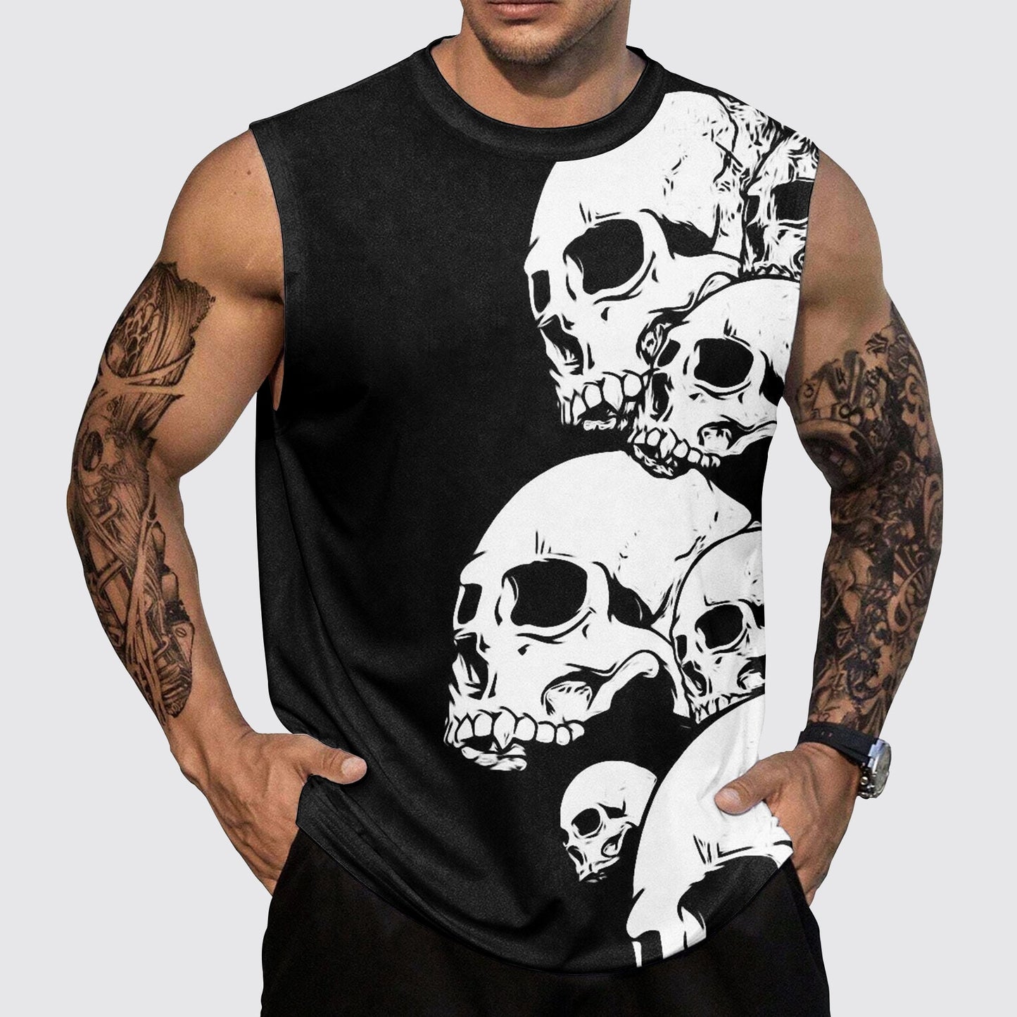 Skull 3D Round Neck Tank Top- AA05493