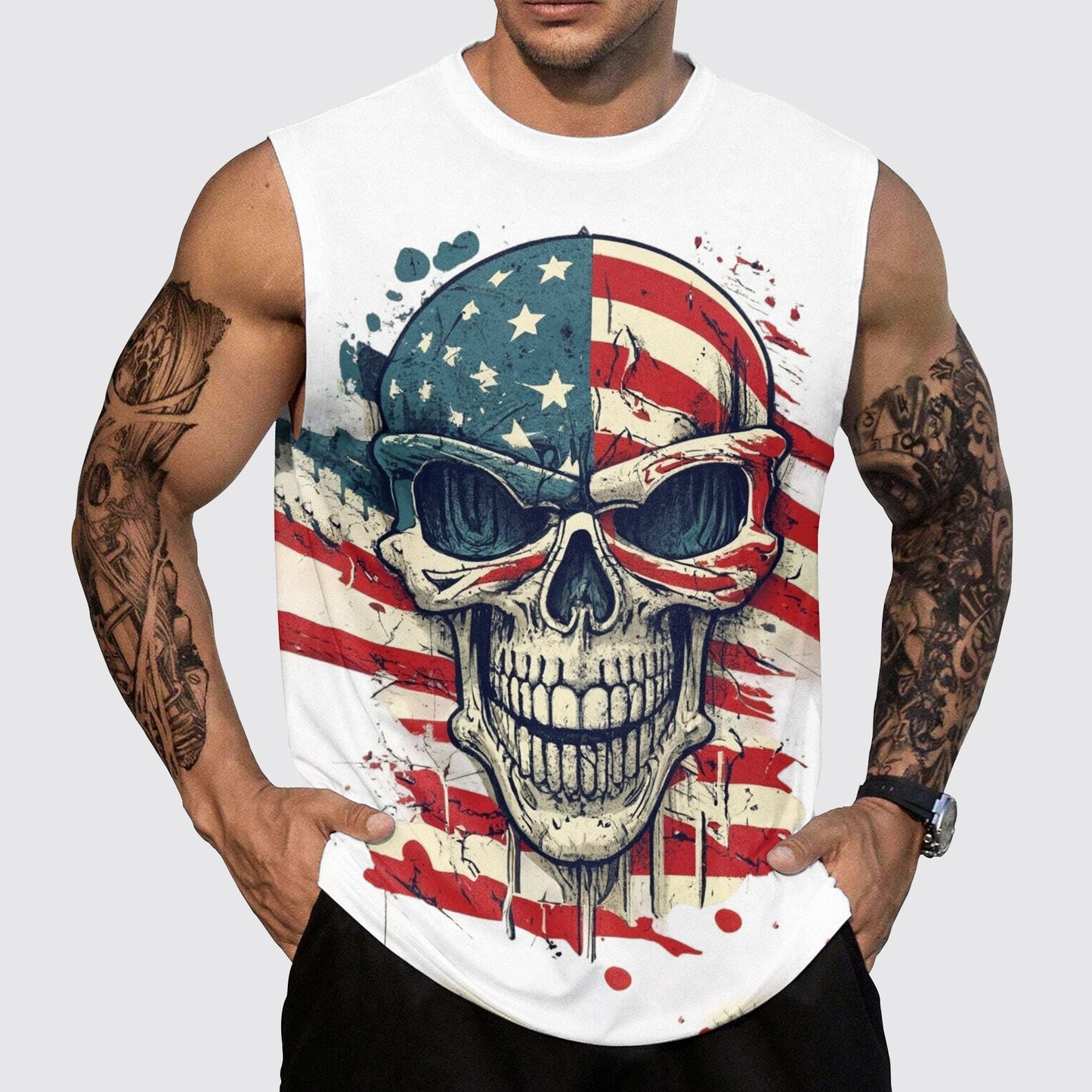 Skull 3D Round Neck Tank Top- AA05495