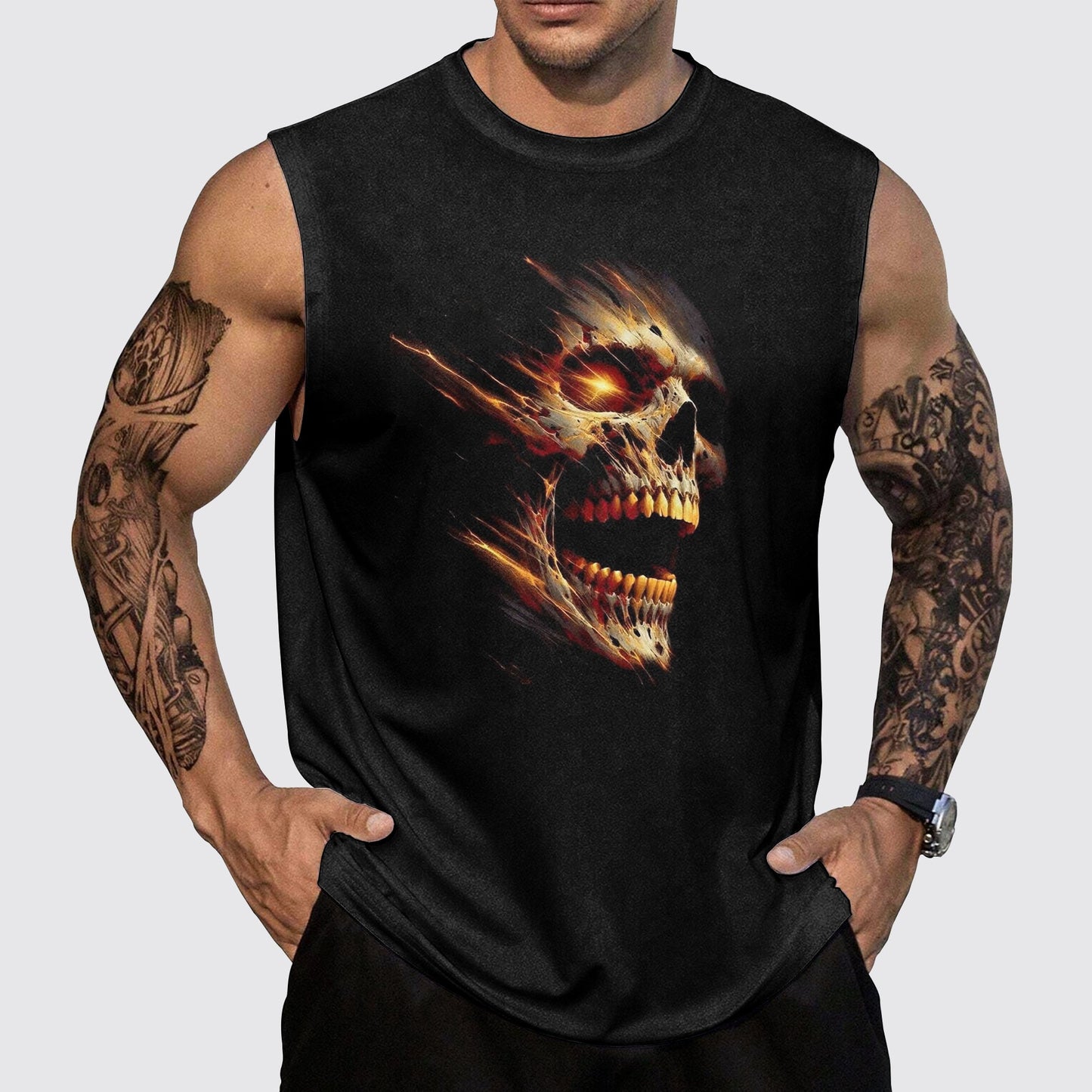 Skull 3D Round Neck Tank Top- AA05500