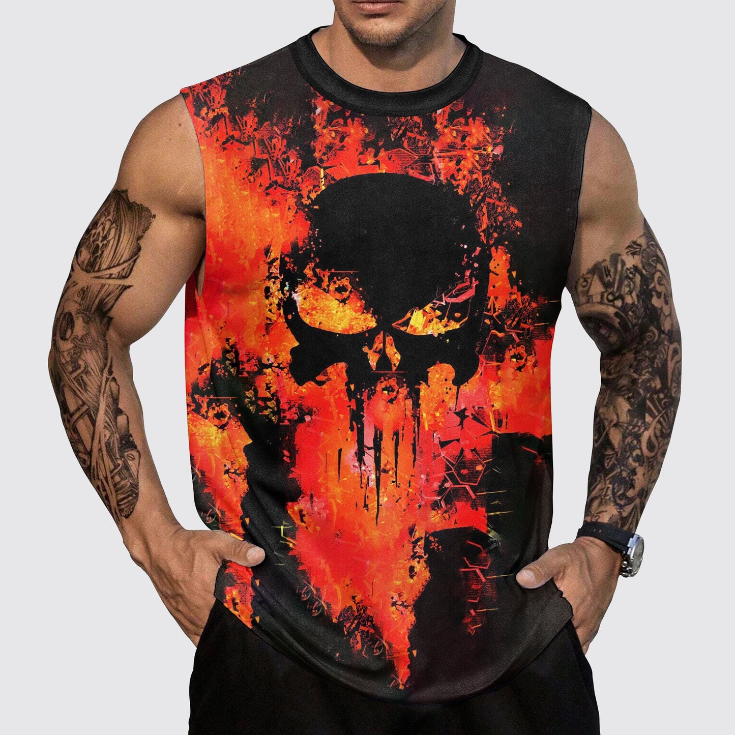 Skull 3D Round Neck Tank Top- AA05528