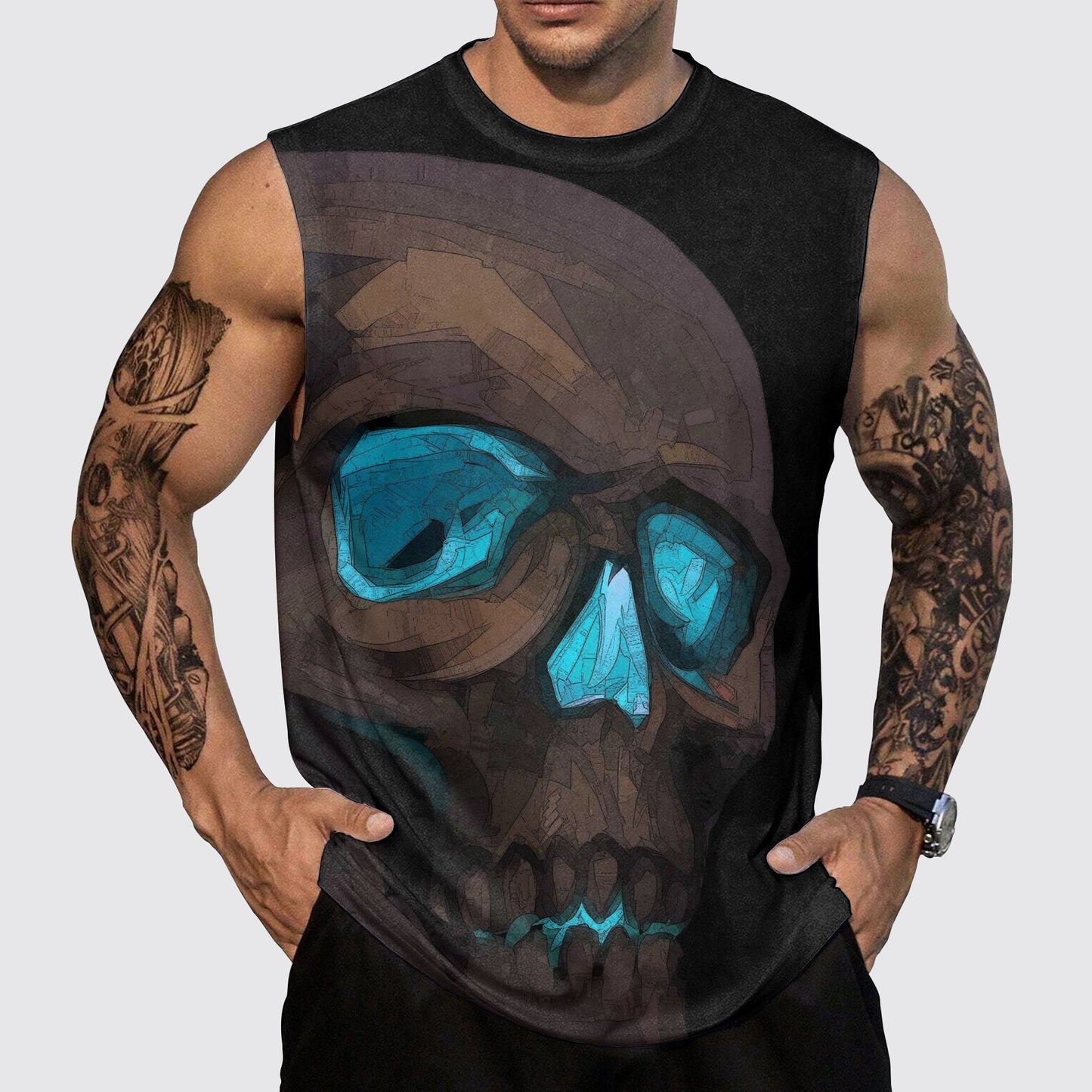 Skull 3D Round Neck Tank Top- AA05542